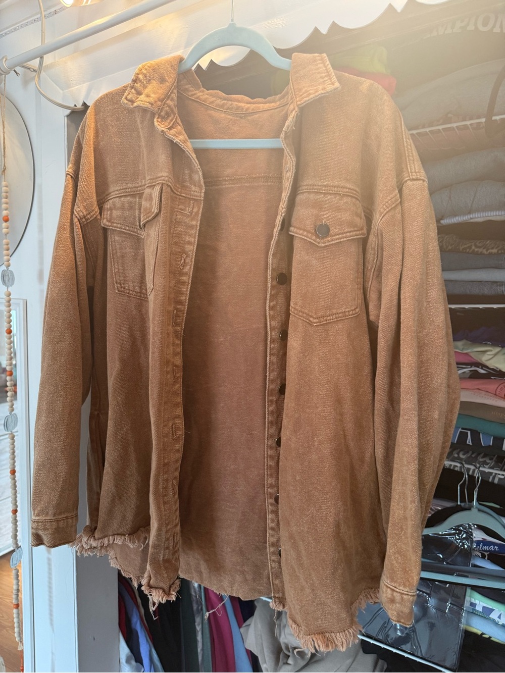 Men's Casual Washed Brown Shirt Jacket